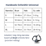 tabell med størrelser og mål for hundesele oxford air universal fra hobbyhund