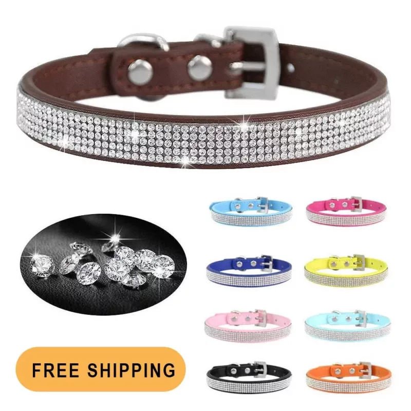 Crystal Glitter Rhinestones Pet Collar Leather Puppy Necklace Collars For Small Medium Large Dogs Cat Chihuahua