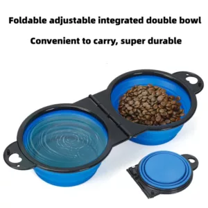 1-piece 2-in-1 foldable dual bowl feeding bowl portable outdoor travel dog and cat drinking bowl 1