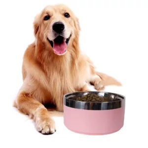 A circular stainless steel fashionable plain color anti slip pet cat bowl and dog bowl for indoor and outdoor use 1
