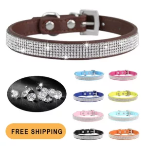 Crystal Glitter Rhinestones Pet Collar Leather Puppy Necklace Collars For Small Medium Large Dogs Cat Chihuahua Pug Accessories 1