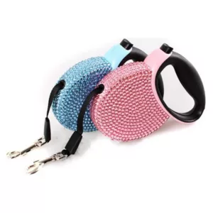 Pet Retractable Leash With Rhinestone Bling Crystal Cat Puppy Dog Lead Pink Blue 3M Flat Line Drop Shipping 1