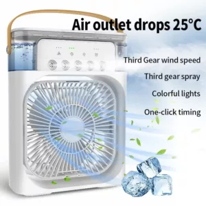 Portable Air Conditioner Fan Mini Evaporative Air Cooler with 7 Colors LED Light 1/2/3 H Timer 3 Wind Speeds and 3 Spray Modes 1