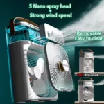 Portable Air Conditioner Fan Mini Evaporative Air Cooler with 7 Colors LED Light 1/2/3 H Timer 3 Wind Speeds and 3 Spray Modes 5