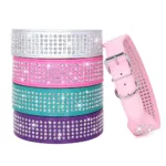 Rhinestone Wide Dog Collar Sparkly Crystal Large Dog Collars Diamonds PU Leather Collars for Small Medium Large Dogs 5cm Width 2