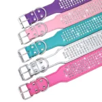 Rhinestone Wide Dog Collar Sparkly Crystal Large Dog Collars Diamonds PU Leather Collars for Small Medium Large Dogs 5cm Width 4