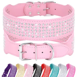 Rhinestone Wide Dog Collar Sparkly Crystal Large Dog Collars Diamonds PU Leather Collars for Small Medium Large Dogs 5cm Width 1