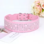 Rhinestone Wide Dog Collar Sparkly Crystal Large Dog Collars Diamonds PU Leather Collars for Small Medium Large Dogs 5cm Width 5