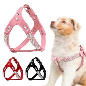 Soft Suede Leather Puppy Dog Harness Rhinestone Pet Cat Vest Mascotas Cachorro Harnesses For Small Medium Dogs Chihuahua Pink 1